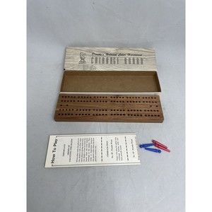 Drueke's Natural Color Hardwood Cribbage Board Model No 11 Box Instruction Pegs